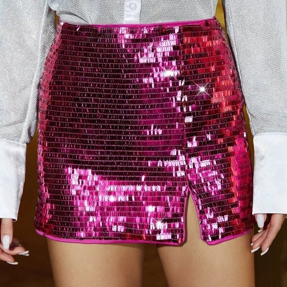 Barbie Girl High Waist Sequin Bodycon Skirt Pink